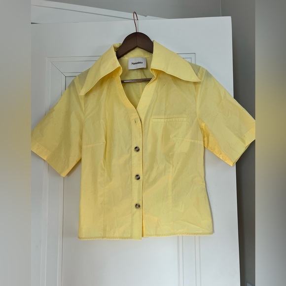 $323 NANUSHKA 100% Cotton Pointed Collar Button Down Yellow Bliuse Shirt Size S - Picture 2 of 4
